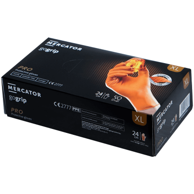 Manusi nitril texturate XL 50 buc portocalii horeca mecanica aderenta ridicata GoGrip Mercator